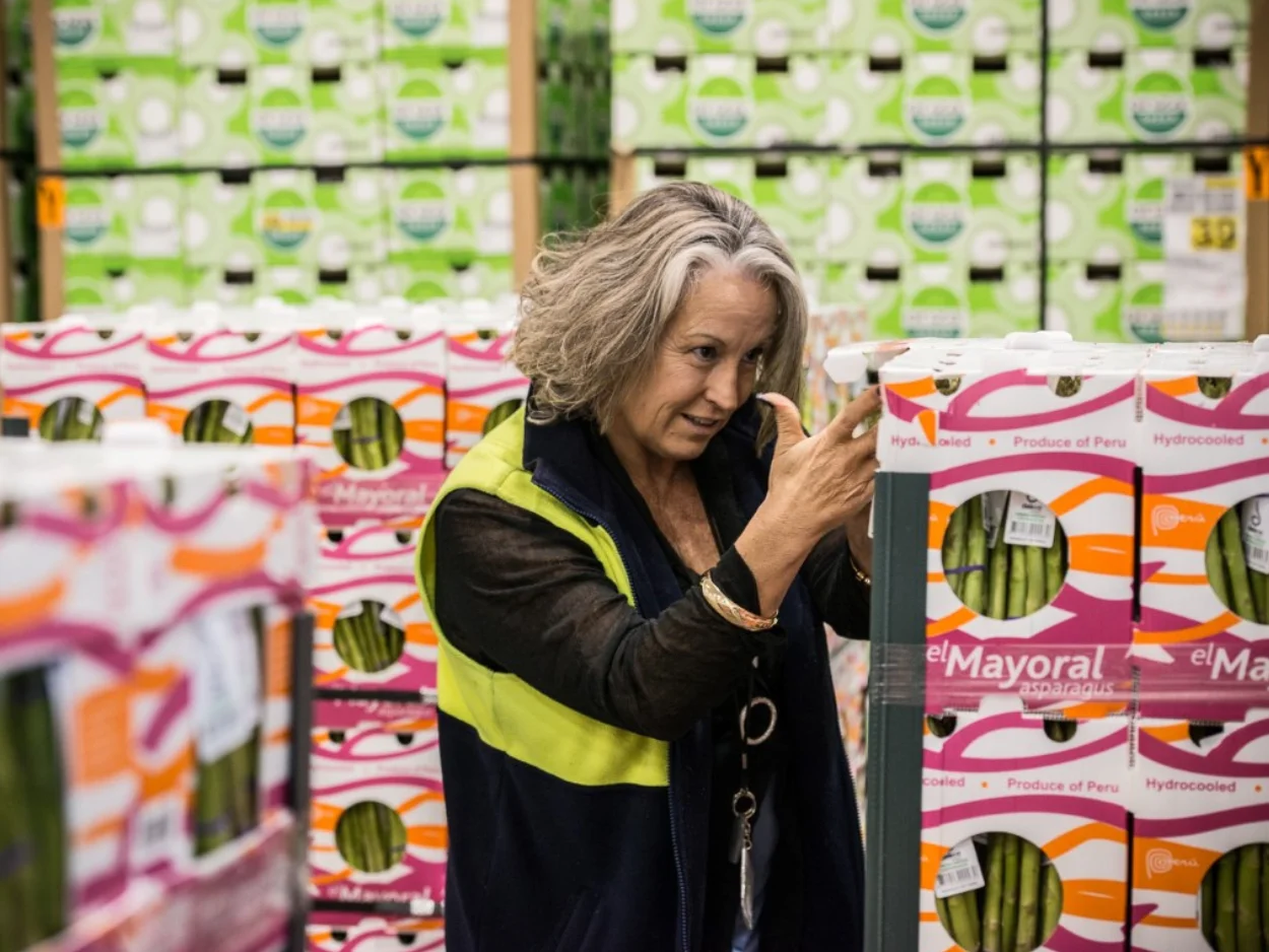 Mainfreight team members standing near vegetables undergoing cold chain treatment